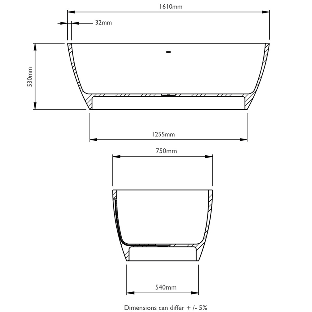 BC Designs Vive Freestanding Bath - 1610 x 750mm