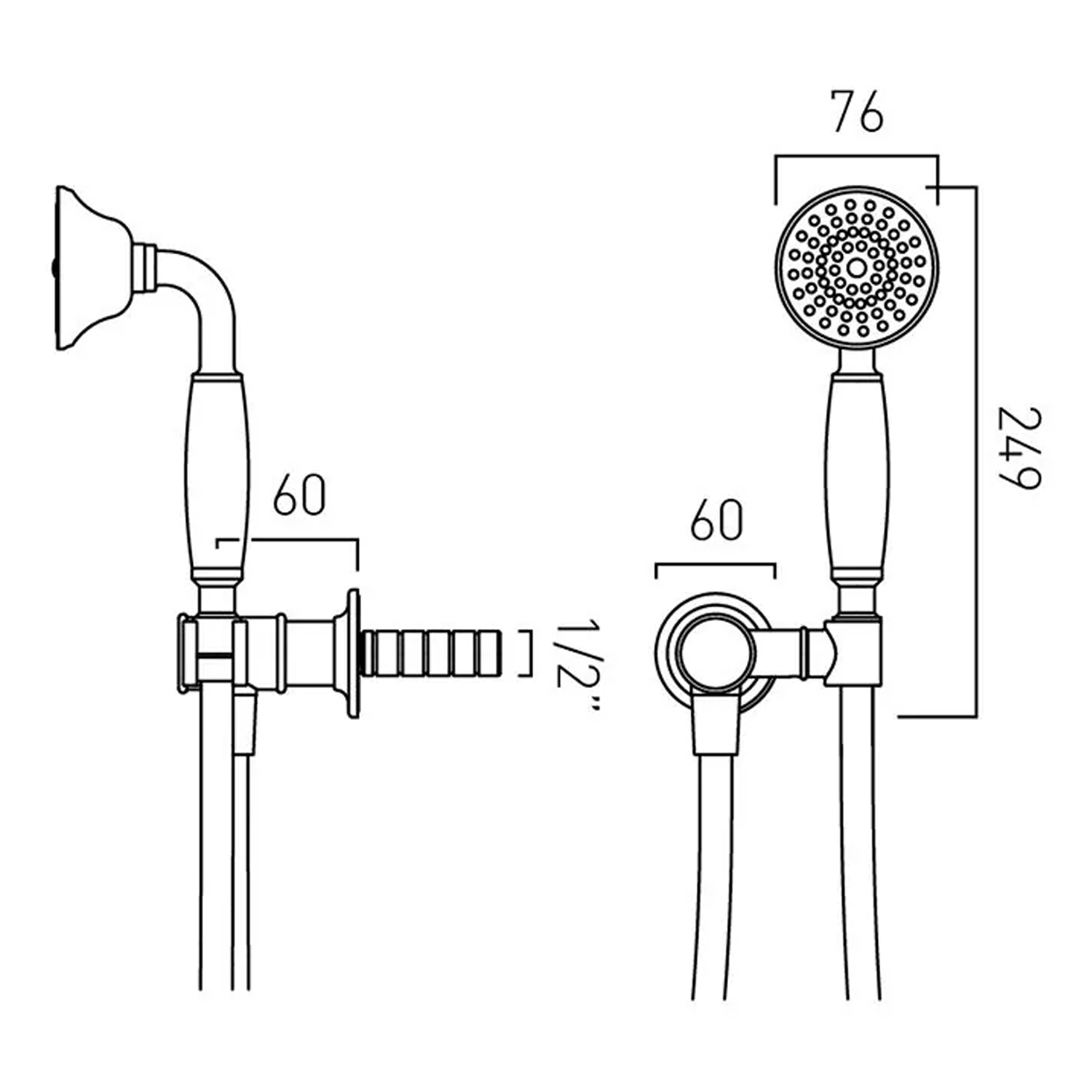 Booth & Co Axbridge Traditional Shower Handset with Wall Outlet & Hose