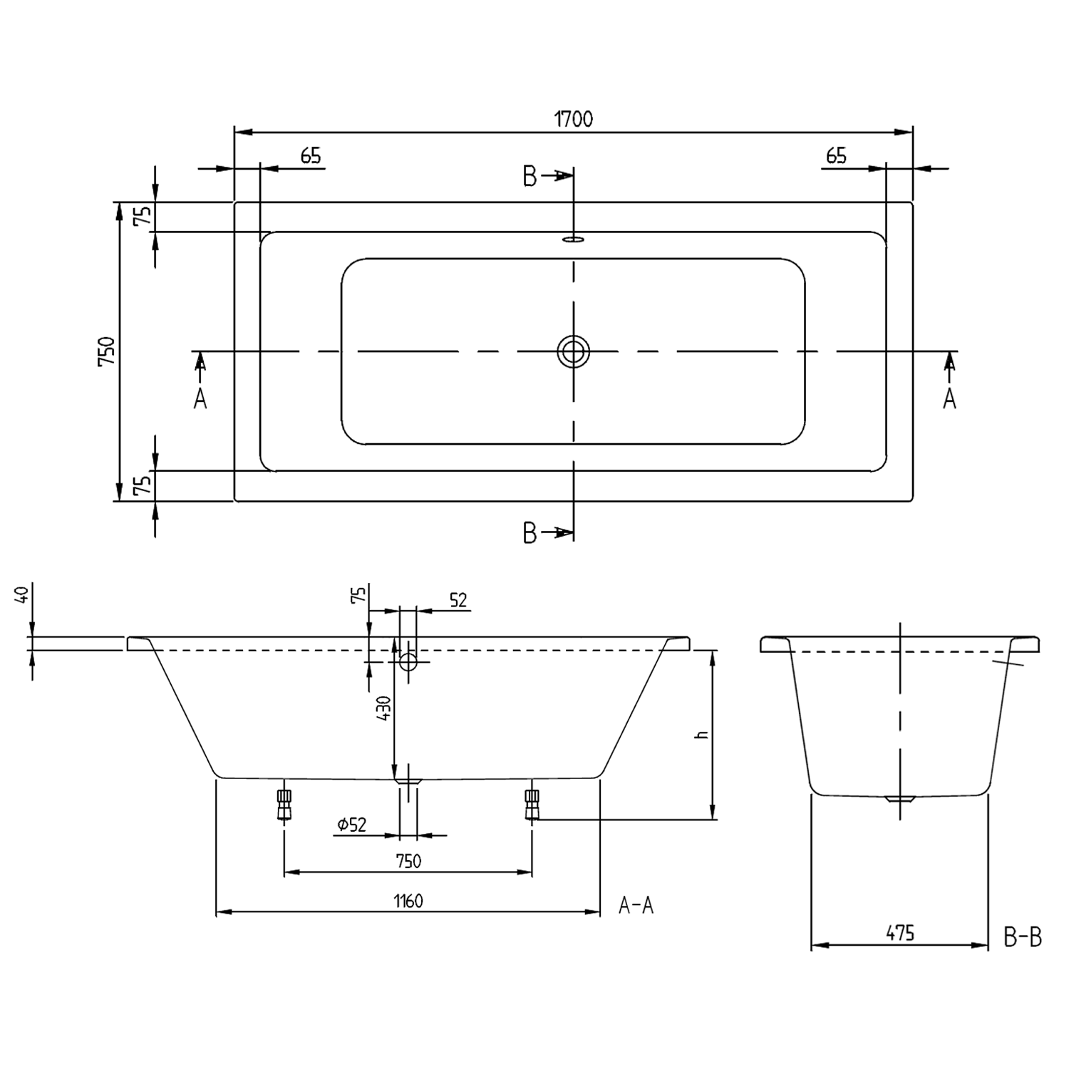Villeroy & Boch Targa Plus Straight Double Ended Bath - 1600, 1700 & 1800mm