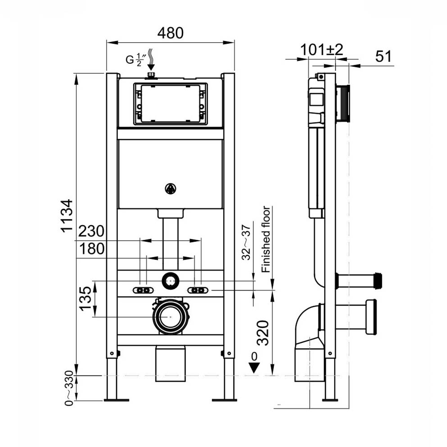 Wall Hung Toilet Frame and Pneumatic Concealed Cistern
