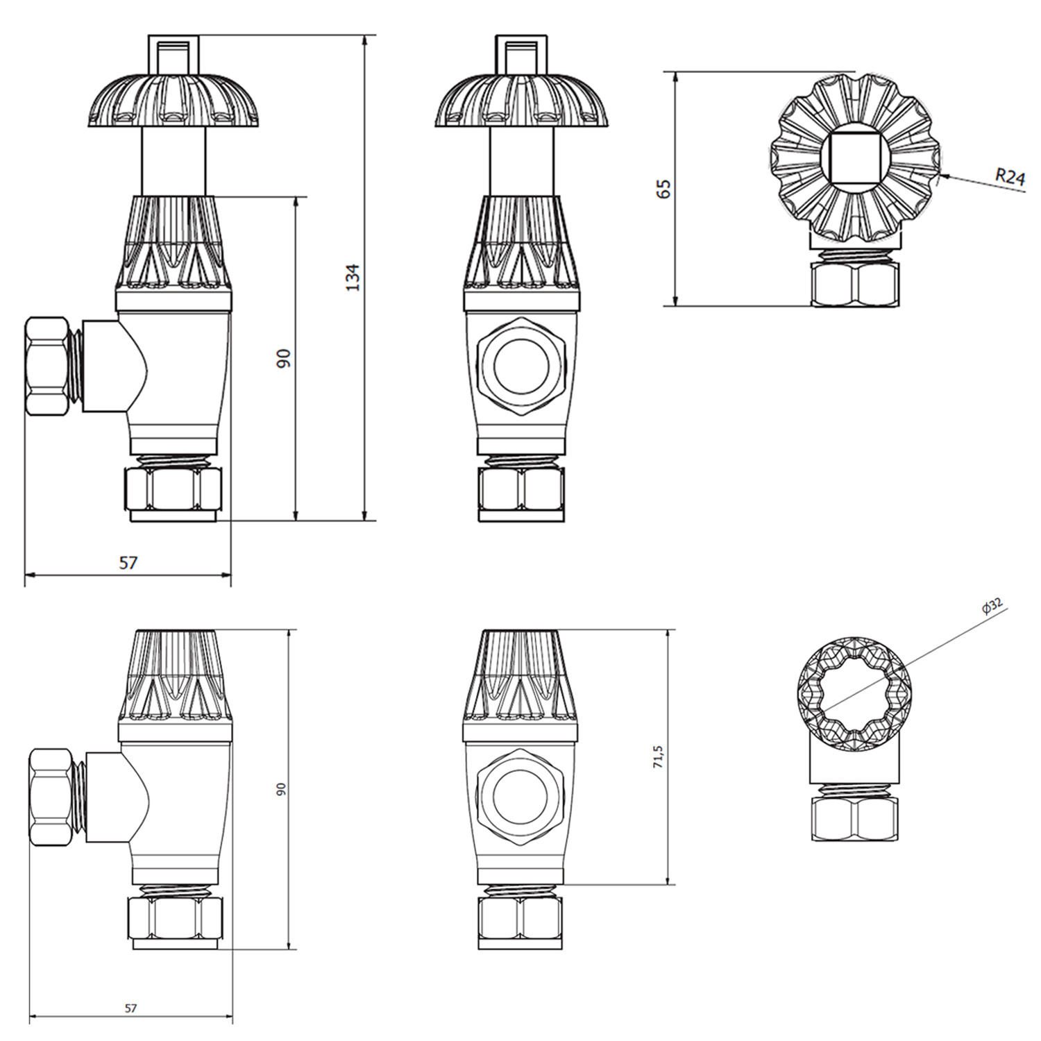 Toasty Polished Brass Traditional Metal Handle Angled Thermostatic Radiator Valve