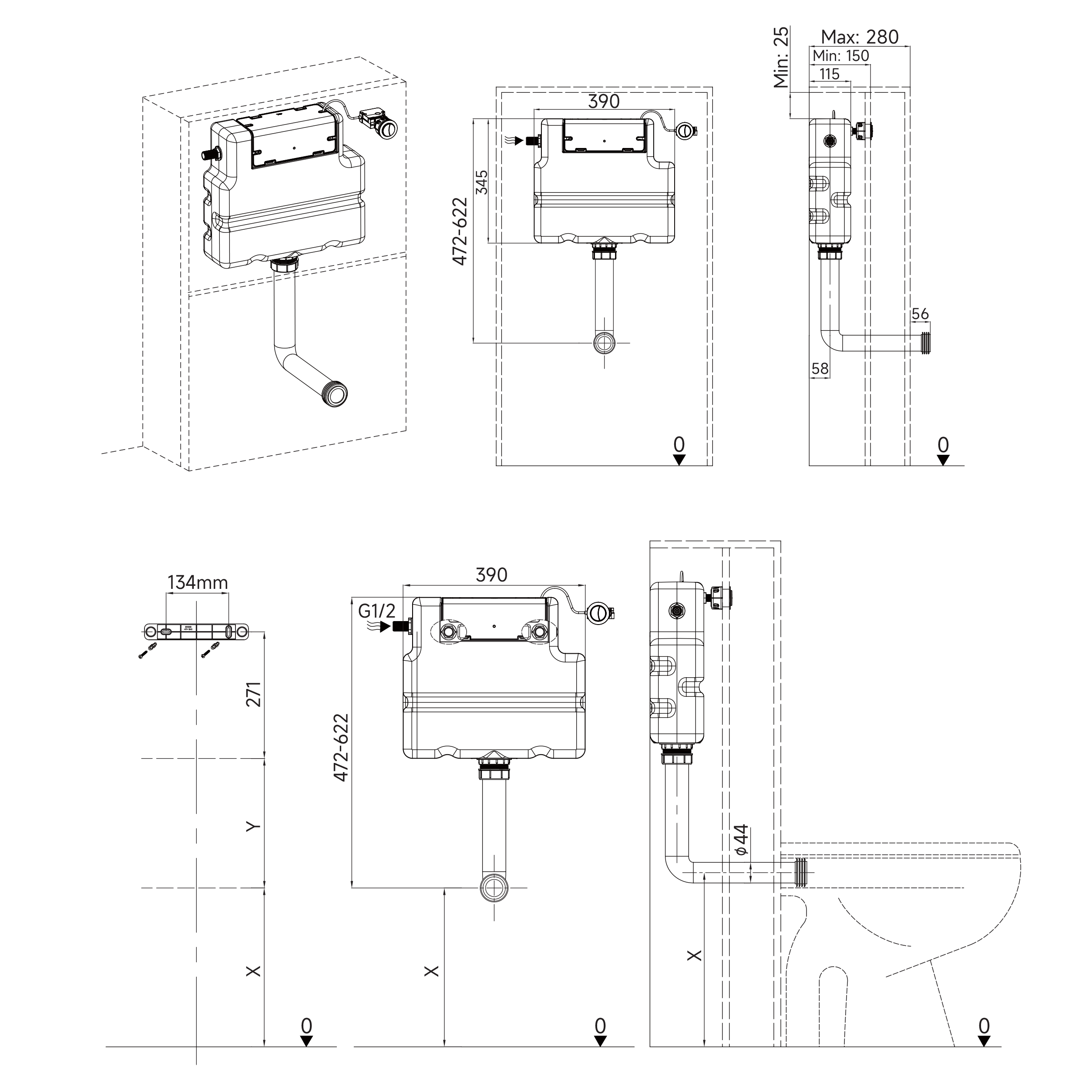 Crosswater Slimline Concealed WC Cistern & Dual Flush Button