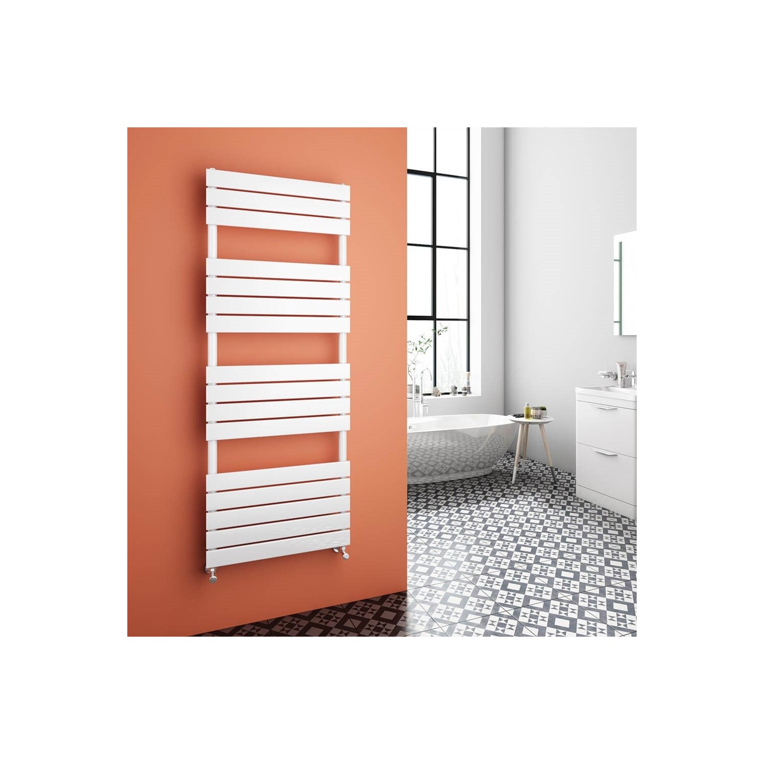 Brenton Avezzano White Flat Panel Heated Towel Rail 1600 x 600mm Drench