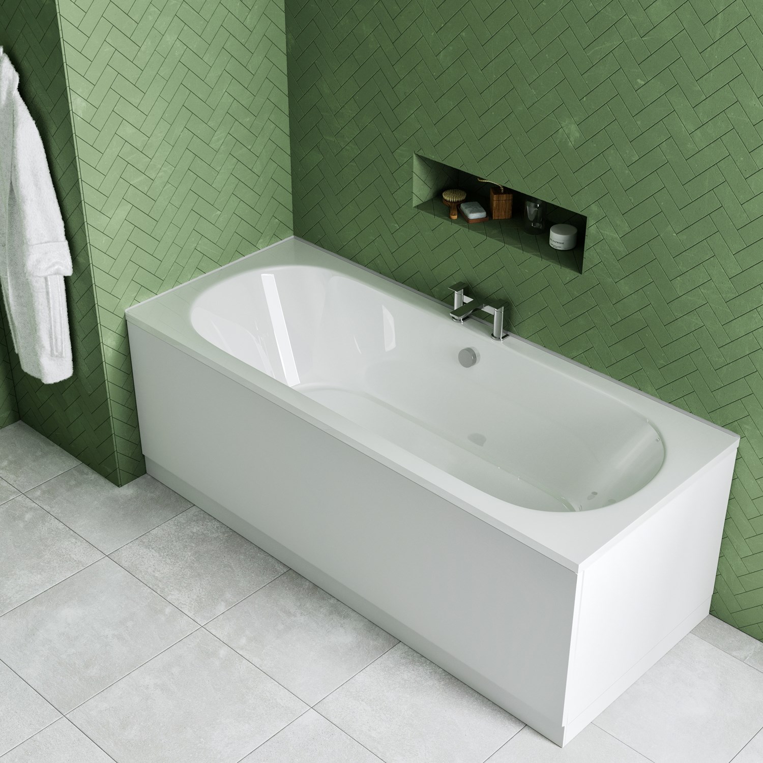 Drench Straight Double Ended Bath Curved Drench